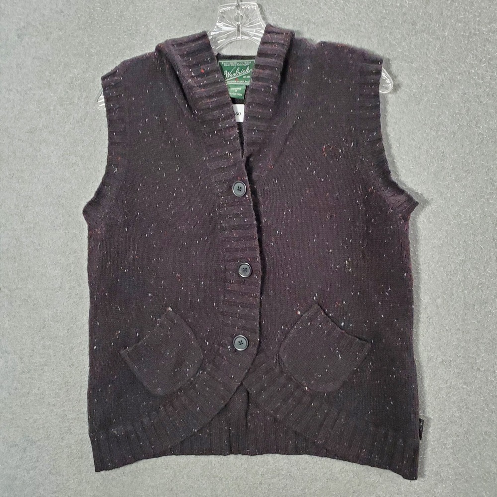 Woolrich Women Jacket M Black Sweater Vest Hooded Sleeveless Pockets